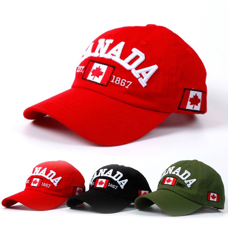 Free sample good quality 6 panel 3D maple leaf embroidery design your own canada baseball cap